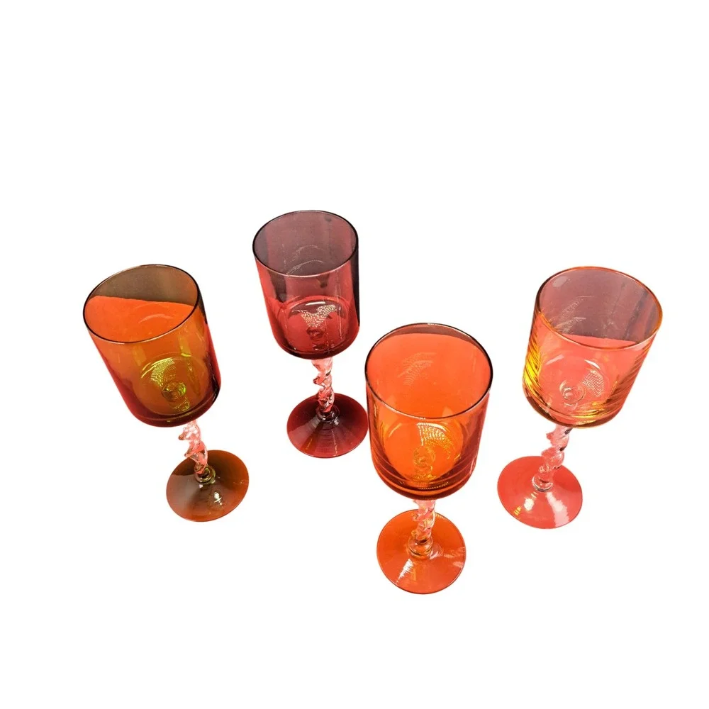 Unbranded Wine Glasses Unisex Multi-Color Excellent Twisted Spiral Stem Set of 4